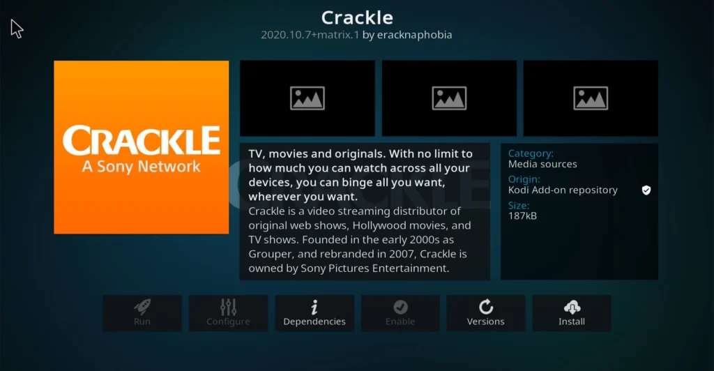 Crackle logo Kodi